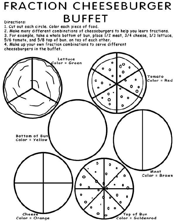 Fraction Cheeseburger Buffet Coloring Page